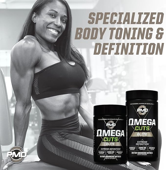 PMD Sports Omega Cuts Elite Fat Loss-Muscle Defining Formula - Omega Fatty Acids, MCT's and CLA for Muscle Definition and Maintenance - Keto Friendly for Women and Men - Stimulant Free (90 Softgels)