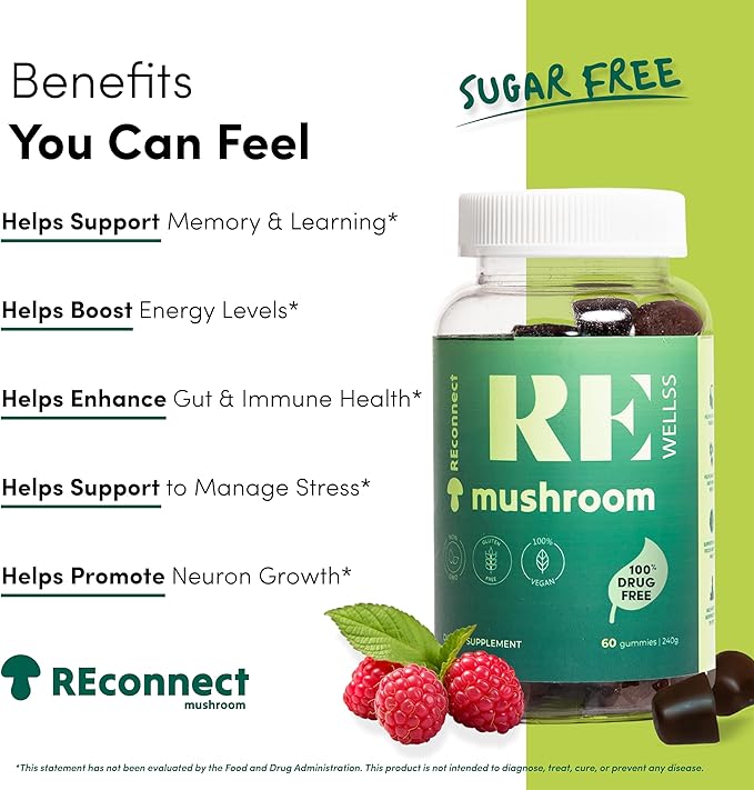 Magic Mushroom Gummies for Adults I Veg Low Carb Lion's Mane Supplement I Mushroom Supplement | Chaga Cordyceps Shiitake | Cognitive & Immune Support Boost Energy Focus Mood | 30 Days Supply
