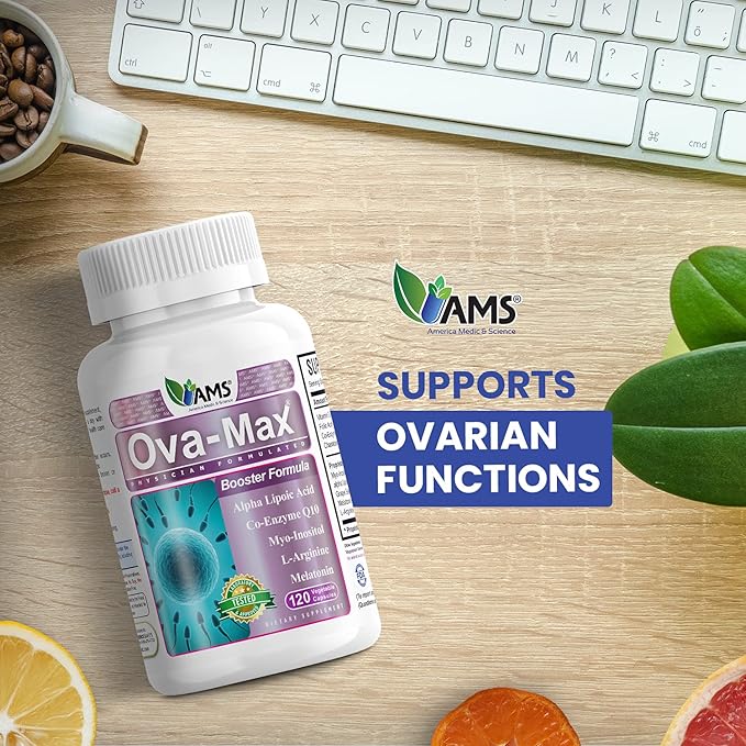America Medic & Science OVA-Max Prenatal Vitamins for Women (120 Capsules) Boosts Fertility and Ovulation | Pregnancy Aid and Female Preconception Supplements with CoQ10, Folic Acid, and Myo-Inositol