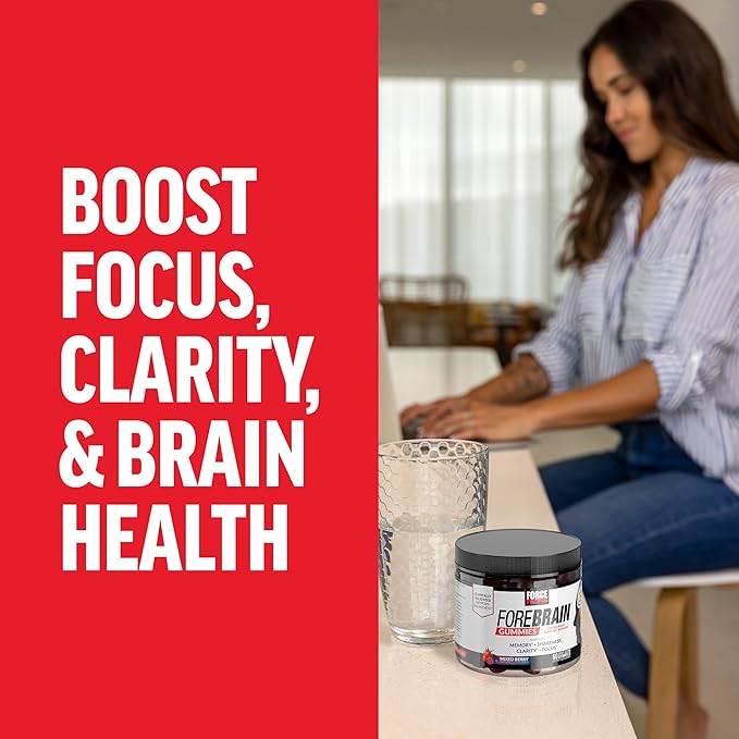 Force Factor Forebrain Gummies Nootropic Brain Support Supplement for Memory and Focus, Brain Vitamin with COGNIGRAPE and Huperzine A, Focus Gummies to Support Recall and Sharpness, 60 Gummies