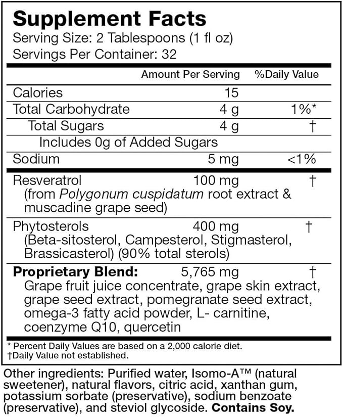 – 32 Fl. Oz. Advanced Liquid Cardiovascular & Cholesterol Support Formula – Liquid Resveratrol Supplement Promotes Healthy Aging, Heart Health & Energy Levels