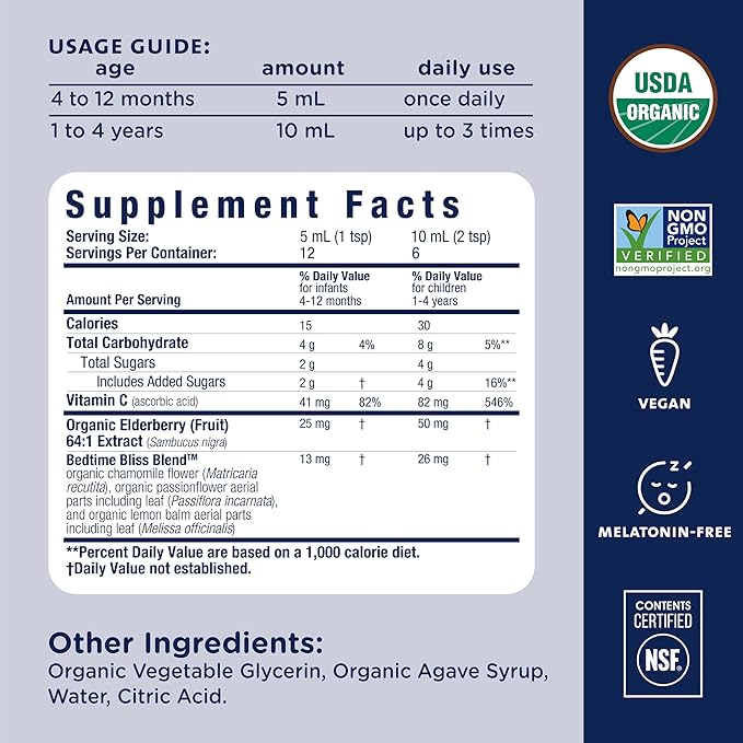 Mommy's Bliss Organic Baby Bedtime Drops + Overnight Immunity Support*, Promotes Restful Night, Melatonin Free, Age 4 Month+, 2 Fl Oz