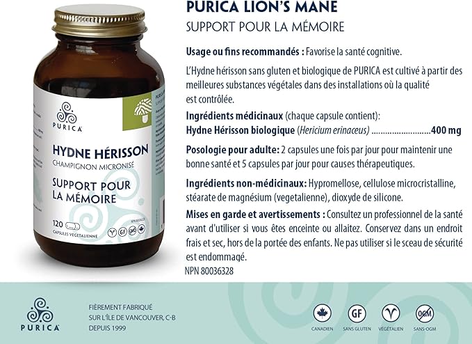 PURICA - Lion's Mane Micronized Mushrooms (120 Count (Pack of 1))