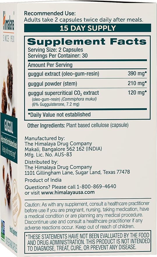 Himalaya Guggul Herbal Supplement, HDL & LDL Support, Liver Health, Liver Cleansing, Triglyceride Support, Bile Production, 720 mg, Non-GMO, Vegetarian, 60 Capsules, 1 Pack