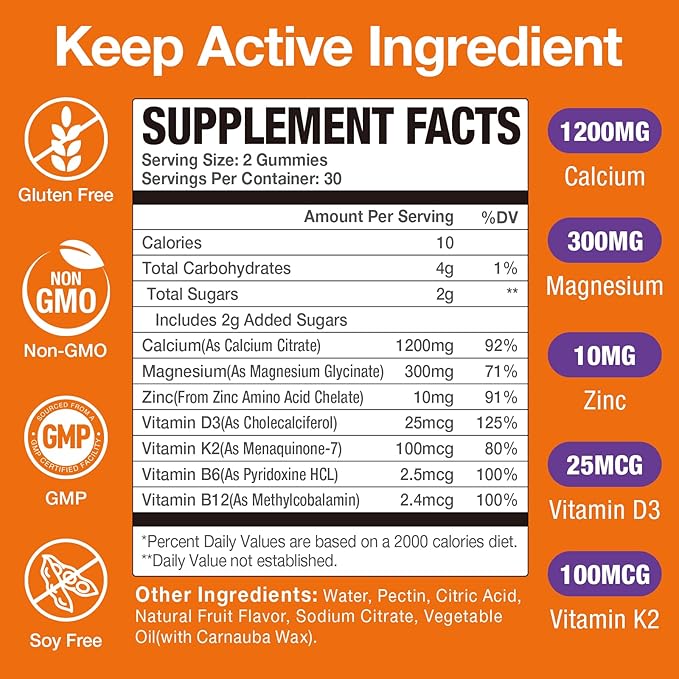Calcium Citrate with Vitamin D3, K2, 1200mg Calcium Gummies with Magnesium Zinc, Extra Absorption Calcium Supplements for Women & Men Bone, Muscle & Immune Support, Fuit Flavor 120 Chewable Gummies