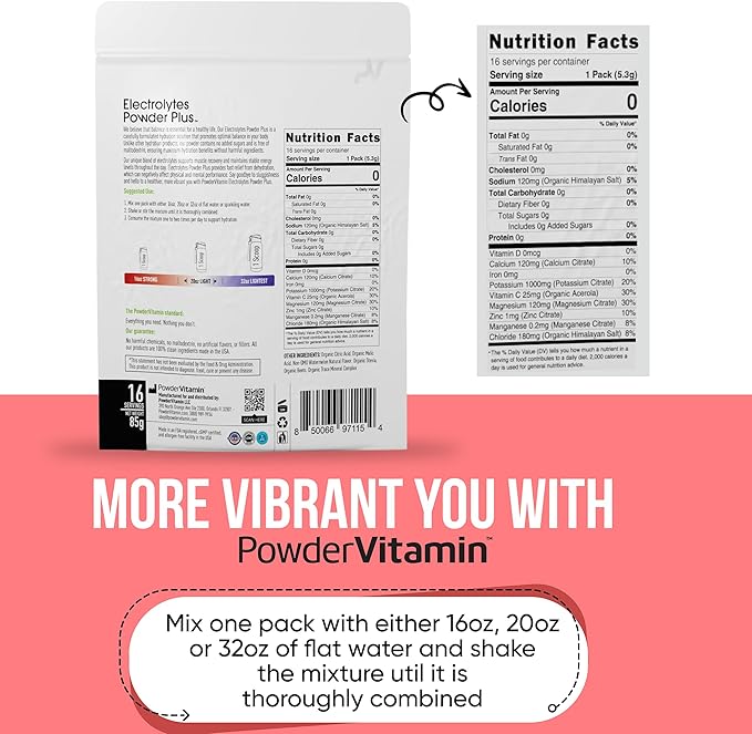Electrolytes Powder Plus, Keto, Watermelon, Sugar Free, Pink Himalayan Salt, 1000mg Potassium, 120mg Calcium, 120mg Magnesium, Non-GMO, Zero Calories, (16 Hydration Packets)