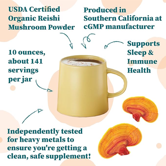 Nature Restore USDA Certified Organic Reishi Mushroom Powder, 10 Ounces, Non GMO, Gluten Free, Packaged in California, Ganoderma Lucidum/Lingzhi