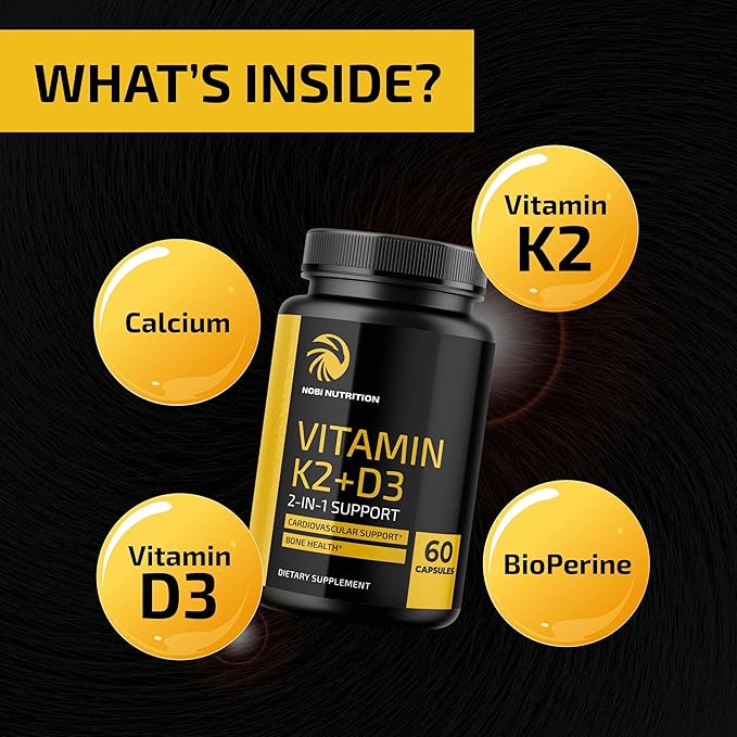 Vitamin D3 K2 5000 IU for Immune System, Strong Bones & Teeth Support | Vit D3 125mcg, Vitamin K2 MK7 100mcg, Calcium 210mg & BioPerine | 3rd-Party Tested, Non-GMO | 60 Capsules (2 Month Supply)