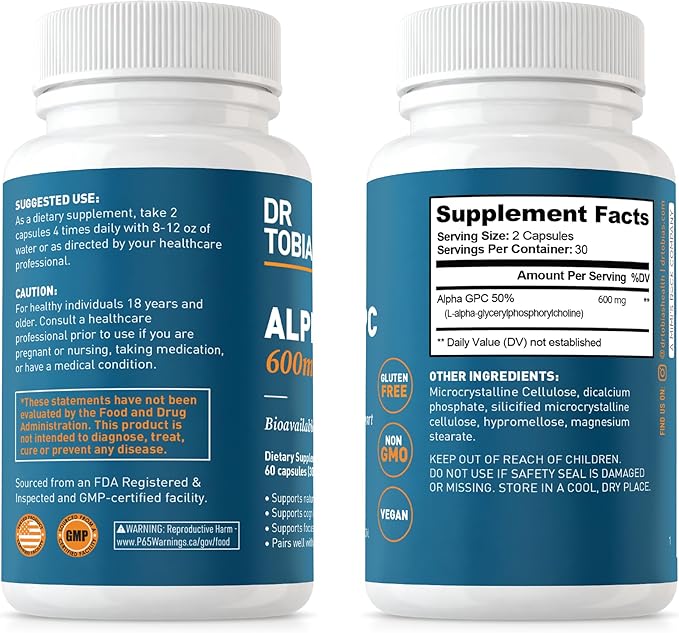 Dr. Tobias Alpha GPC & Joint Support Supplement - Support Cognitive Function & Joint Health with Bioavailable Choline Supplement & Premium Glucosamine, Chondroitin, and MSM, Non-GMO