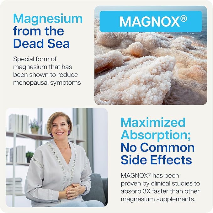 MAGNOX Lady Magnesium Supplement | Menopause and PMS Support Supplement for Women | Magnesium Complex with Vitamins B6, B1, B12, D, Zinc | High-Absorption Dead Sea Organic | 60 Capsules