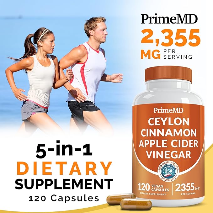 5-in-1 Ceylon Cinnamon Capsules 2355mg - Ceylon Cinnamon and Apple Cider Vinegar Capsules - Turmeric and Panax Ginseng Capsules - Cinnamon Supplements with Bioperine (120ct, Pack of 3)