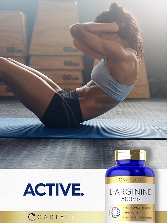Carlyle L-Arginine 500mg Capsules | 240 Count | Free Form | Non-GMO & Gluten Free Supplement