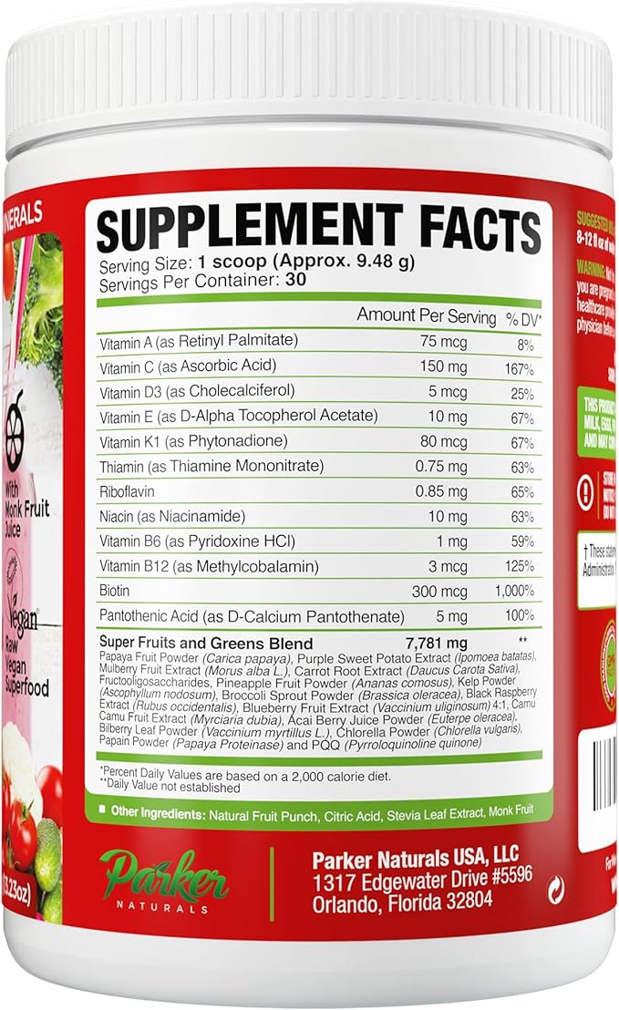 Superfood Reds Powder, Monk Fruit Flavored Organic Antioxidant, Concentrated Greens and Reds Superfood Powder, Vegan Berry, 30 Servings