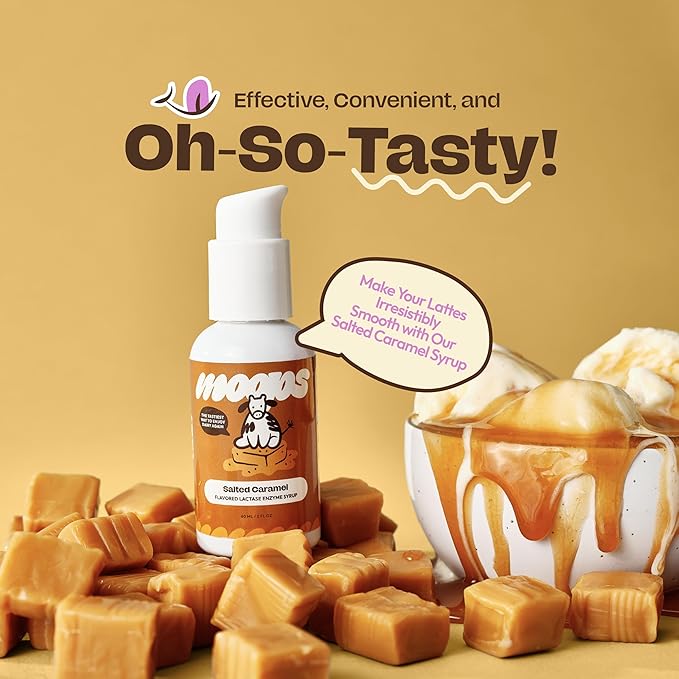 Lactase Enzyme Drops 2oz – Delicious Salted Caramel Flavor – 10,000 FCC Units for Fast Acting Dairy Relief – Customizable Dosing for Lactose Intolerance – Portable Twist-to-Lock Pump