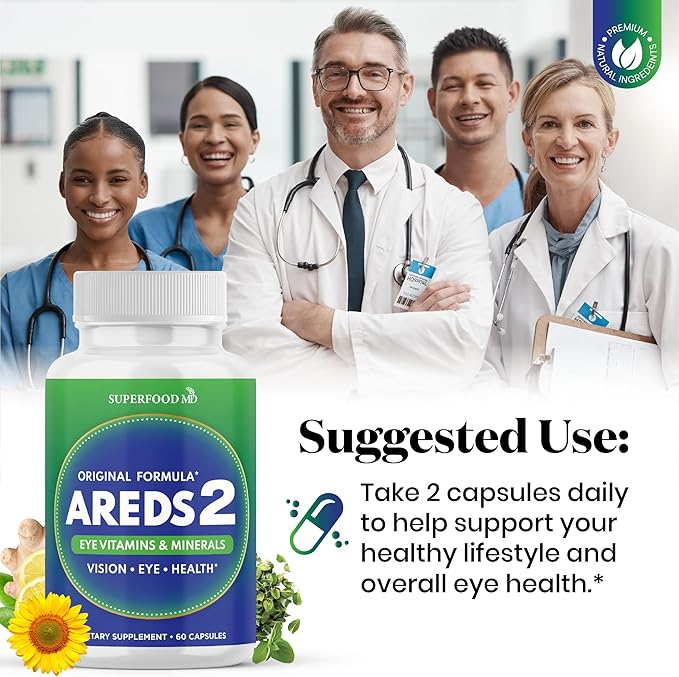 AREDS 2 Eye Vitamin & Mineral Supplement, Contains Lutein, Vitamin C, Zeaxanthin, Zinc & Vitamin E, with Added Copper - 60 Count