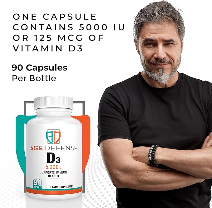 Vitamin D3 5000 IU - 90 Vegan Capsules, Optimize Bone Health, Immune Support, Mood & Muscle Strength - High Dose Vitamin D 5000 IU Deficiency Supplement for Men & Women