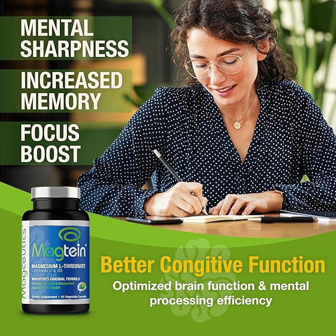 Magnesium L-Threonate Supplement, Memory, Focus, Sleep & Brain Health Formula for Men & Women, Cognitive Support for Adults, Clinically Researched - 60 Veg Capsules