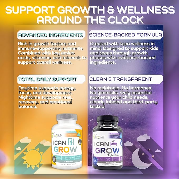 I Can Grow Night-Time Sleep Support for Kids 10+ & Teens | Magnesium Bisglycinate + GABA + L-Theanine | Non-Habit Forming | No Melatonin | Natural Calm & Recovery Formula | Vitaminas para Niños