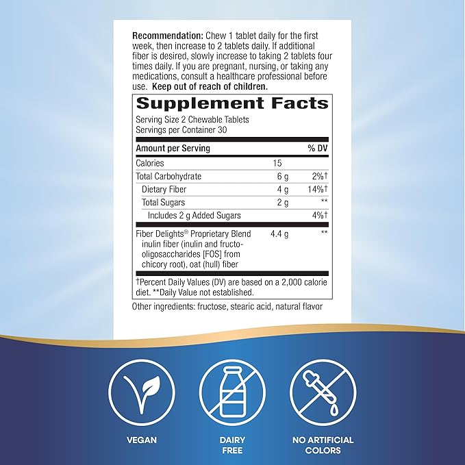 Nature's Way Fiber Delights Daily Fiber for Regularity*, Vanilla Flavored, 60 Chewable Tablets