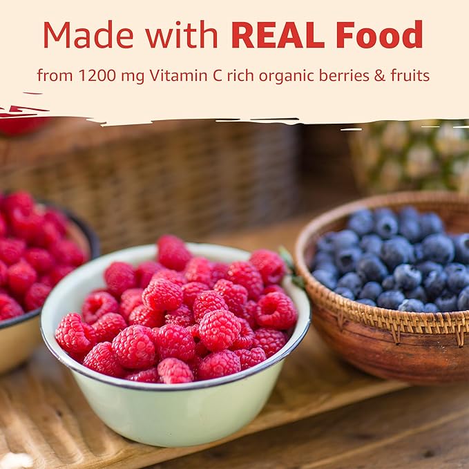Whole Food Vitamin C Gummies for Adults & Kids, Zero Sugar, Natural Antioxidants, Bioflavonoids, Organic Vitamin C Supplement for Immune & Collagen Support, High Absorption, Vegan, Chewable, 60 Cts