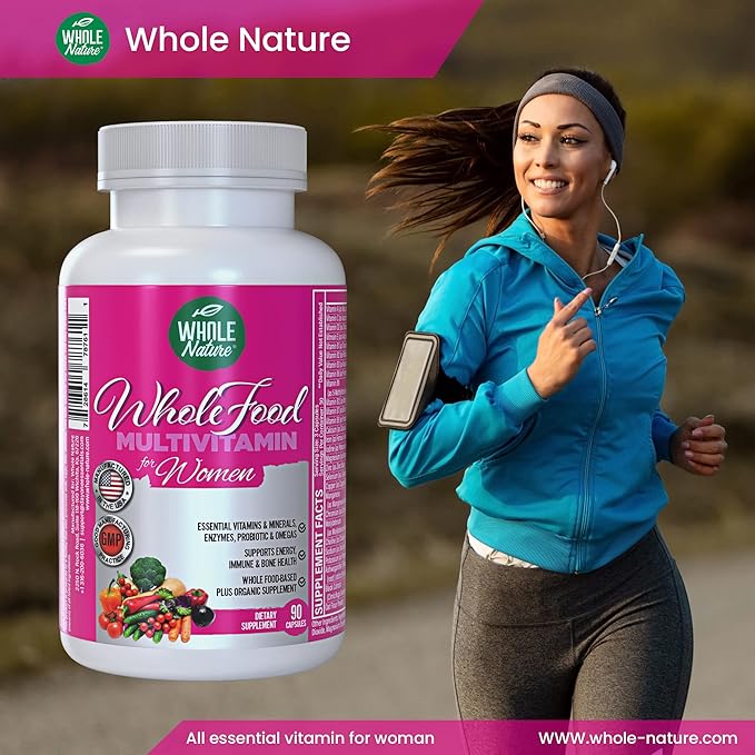 Whole Food Multivitamin for Women - with B12 Methyl Folate, Womens Multi Vitamin Minerals, Probiotics and Omegas. Vegan Vitamins for Women. Non GMO Daily Supplement Plus- 90 Capsules