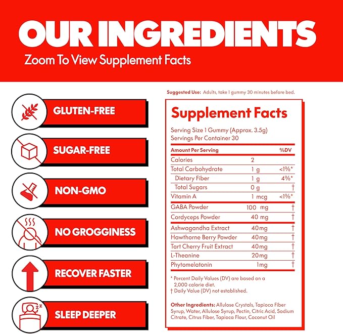 Sleep Gummies - Tart Cherry & Vegan Melatonin, Sugar-Free, Gluten-Free, Nutritional Supplement, 30 Gummies, Tart Cherry Flavor, Gummy Form, Deep Restorative Sleep Support