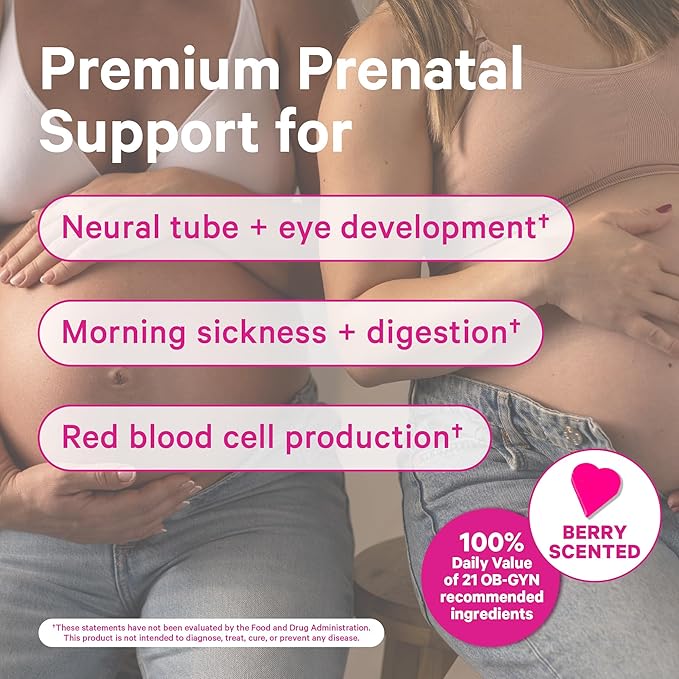 Pink Stork Premium Prenatal Vitamin for Women - Organic Whole-Food Ingredients, Multivitamin & Probiotics - Morning Sickness, Digestion, & Energy - Folate, B6, & Iron - 60 Capsules