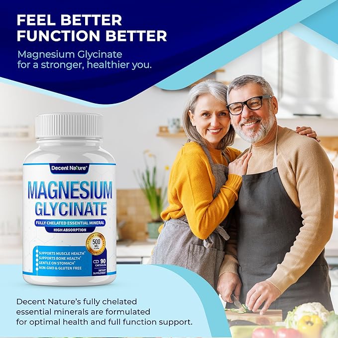 Magnesium Glycinate 500mg Magnesium Supplement - Chelated for High Absorption & Bioavailability Support Sleep, Muscle, Bones, Cramps, Recovery & Energy, Vegan Non-GMO 90 Capsules