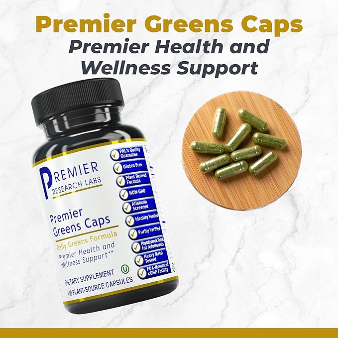 Premier Research Labs Greens Capsules - Super Greens Capsules, Greens Supplements, Super Greens Pills for Wellness, Veggie Pills with Leafy Greens, Kale, Chlorella - 150 Vegetarian Capsules