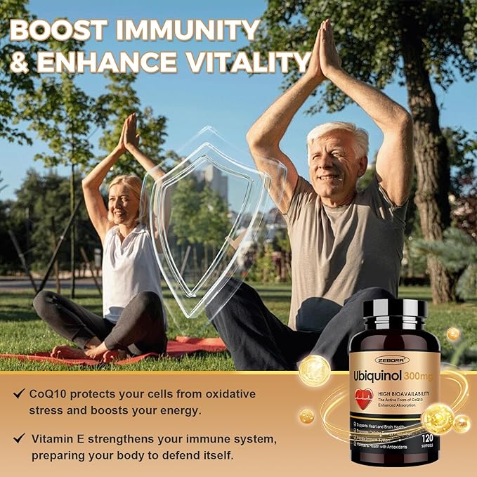 ZEBORA Ubiquinol CoQ10 300mg Softgels, 4-in-1 Powerful Antioxidant for Heart and Vascular Health, Essential for Energy Production, Max Absorption Active Form of CoQ10, 120 Softgels