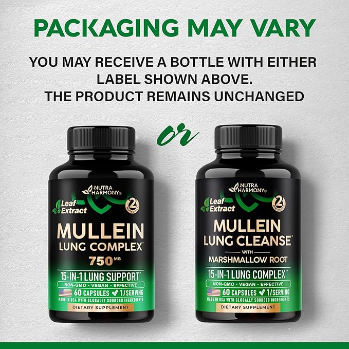 Mullein Leaf Extract for Lung Detox - Marshmallow Root | Echinacea | Oregano | Quercetin | NAC - 15-in-1 Lung Support & Cleanse for Smokers Supplement - Made in USA - As Drops, Tincture - 60 Capsules