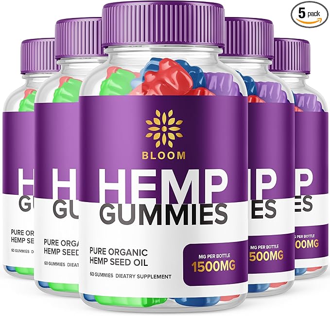 (5 Pack) Bloom Hemp Gummies - Official Formula - Bloom Gummies with Hemp Advanced Strength Performance Hemp Blend Formula, Big Size Bloom Gomitas with 25mg Hemp Extract, Great Taste (300 Gummies)