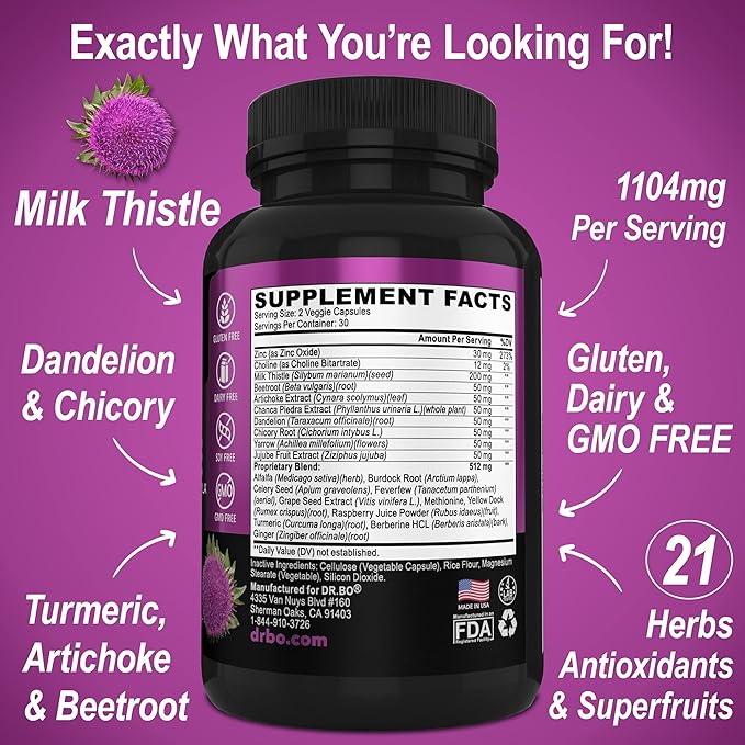 Adrenal Support Cortisol & Liver Cleanse Detox Supplement - Adrenal Fatigue Supplements for Cortisol Health - Liver Gallbladder Care Formula Capsules & Natural Milk Thistle Dandelion Supplements