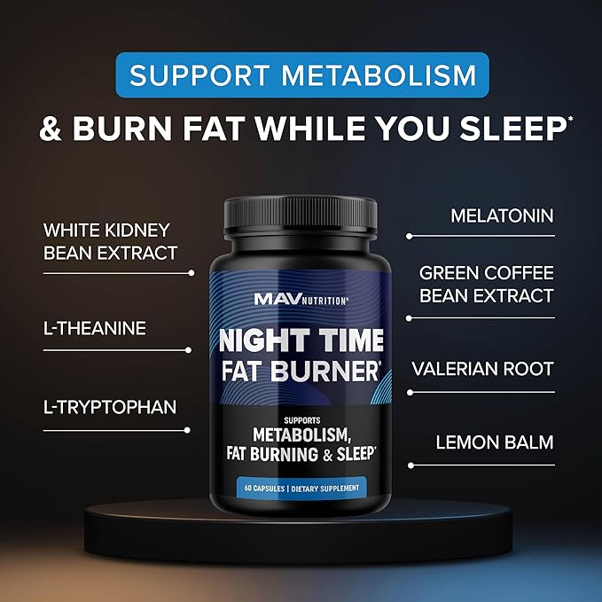 Night Time Fat Burner for Weight Loss Support & Sleep Aid | Appetite Suppressant, Carb Blocker, Overnight Metabolism Booster for Stomach Fat Burner & Night Shred with Melatonin | Non-GMO, Vegan 60ct