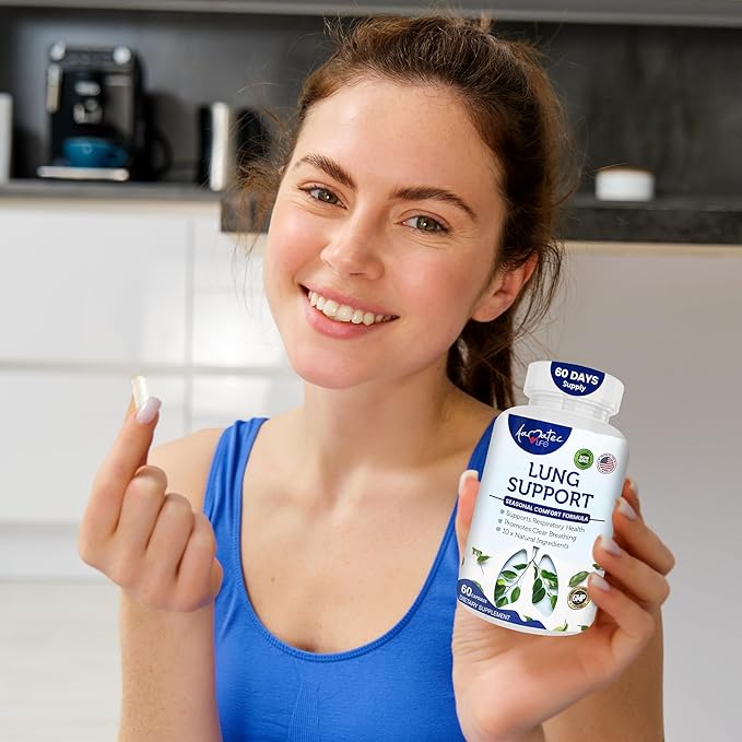 Lung Support Dietary Supplements Herbal Breathing Support 10 Active Ingredients Original Formula for Lung Health Lung Cleanse Formula Supplement for Bronchial System 60 Capsules Non GMO