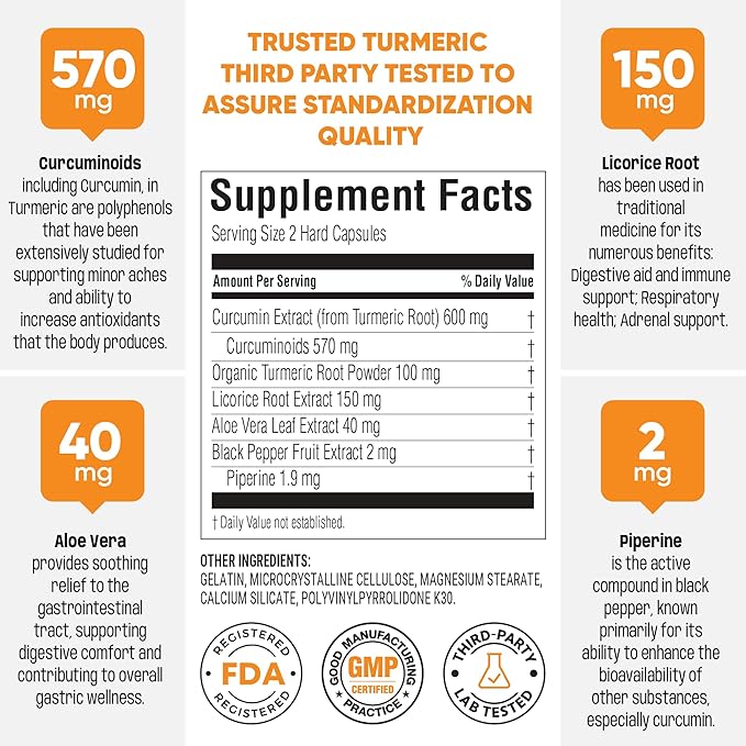 Cumargold 570mg Curcuminoids Turmeric Curcumin Supplement with Piperine, Licorice Root & Aloe Vera - High Potency Natural Wellness Capsules (120 Count)