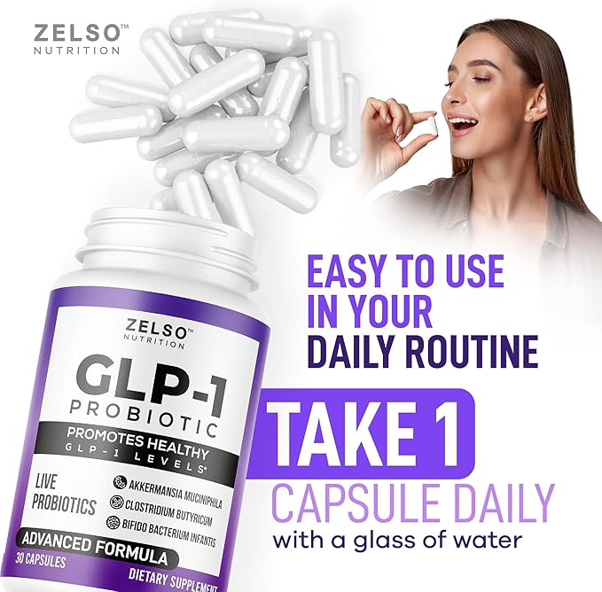 ZELSO (2 Pack) GLP-1 Probiotic with Akkermansia Muciniphila - Gut Health Support with GLP 1 Live Probiotics, 500M CFU Multi-Strain Probiotic + Prebiotic, GLP1 Naturally Plus - 60 Capsules