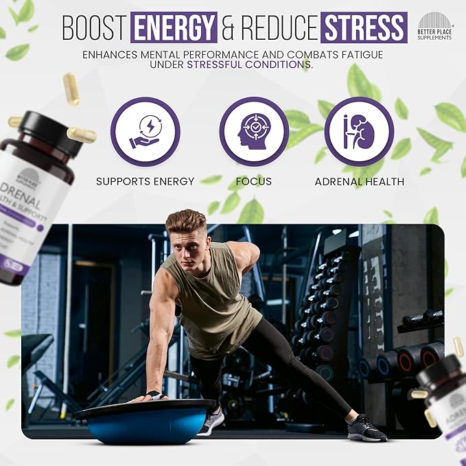 Better Place Supplements Adrenal Health & Support - 60 Capsules | Non-GMO Formula with L-Tyrosine & 200mg Ashwagandha | Supports Energy, Focus, Fatigue Relief (1)