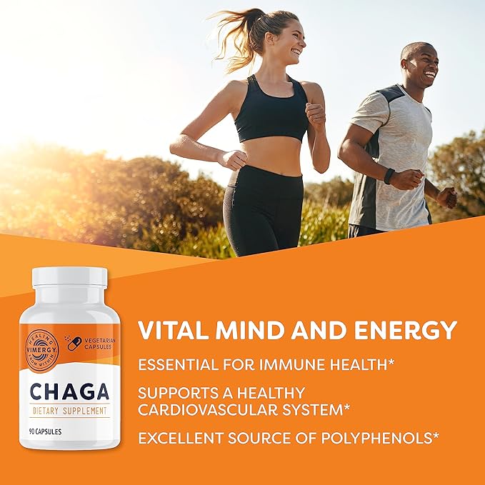 Vimergy Chaga Capsules – Superfood Cellular Support* – Cardiovascular Health Benefits* – Kosher, Vegan, Gluten-Free – 90 Capsules