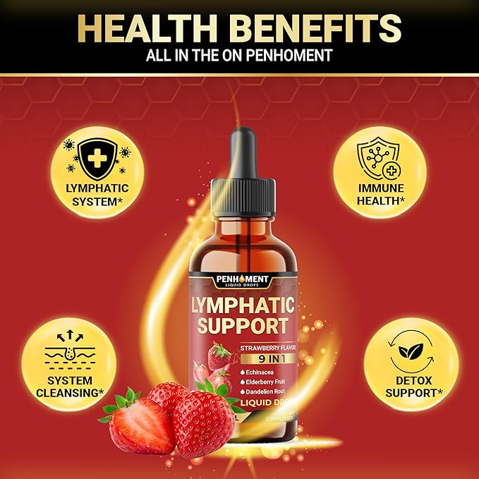 9in1 Lymphatic Drainage Drops Supplement - Echinacea | Elderberry | Dandelion | Rosehip | Cleavers | Calendula | Burdock - Lymph System Liquid Extract - Immune, Cleansing - 2 Fl Oz - 60 Days