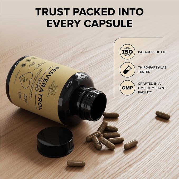 Quercetin & Resveratrol Supplement with Grape Seed – 425mg Herbal Antioxidant & Wellness Support – Polyphenols & Nutrient Blend for General Health, 30Ct