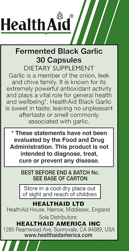 Fermented Black Garlic, 30 CT, Once Daily, Odorless, No Aftertaste, Potent Extract, Rich in S-allylcysteine, Vegan
