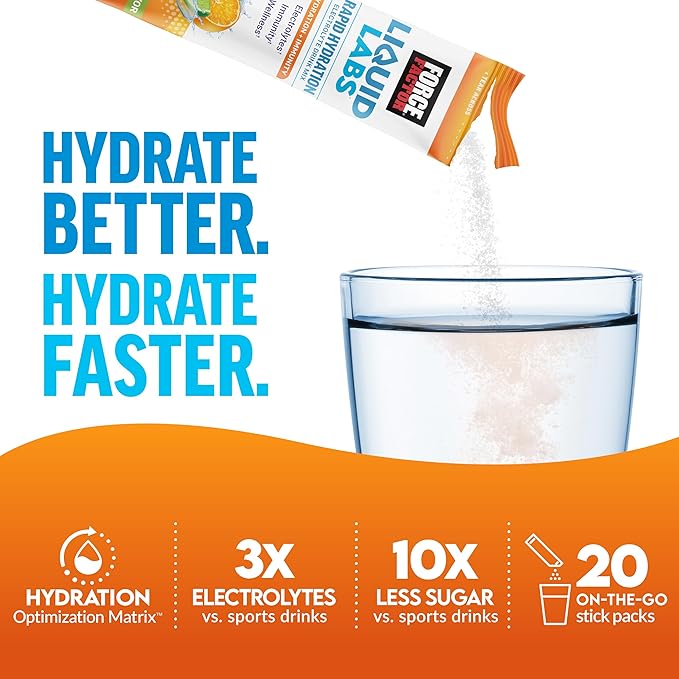 Force Factor Liquid Labs Immunity Electrolytes Powder & Immune Support Supplement,Hydration Packets with Immunity Vitamins,Electrolytes,Minerals,& Antioxidants,Fresh Citrus Flavor,20 Stick Packs