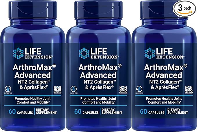 Life Extension ArthroMax Advanced with NT2 Collagen & ApresFlex, 60 Capsules (Pack of 3)