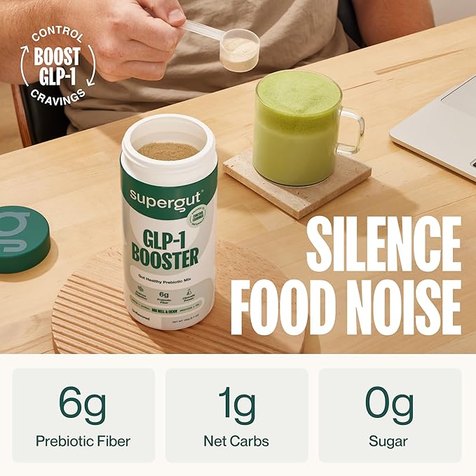 Supergut Gut Healthy GLP-1 Booster - High Fiber GLP-1 Supplement Powder for Women & Men - Sugar-Free Drink Mix for Gut Health (20 Servings)