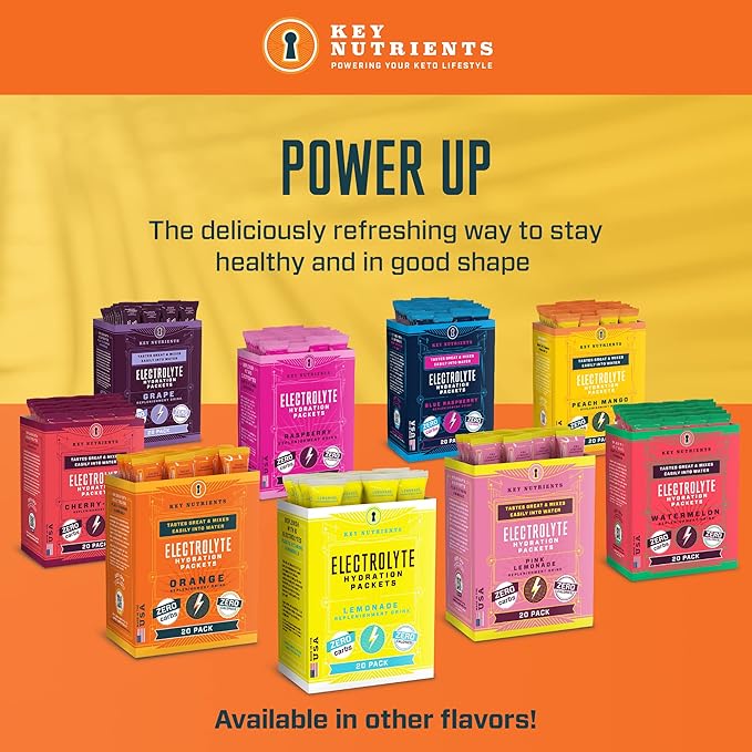 KEY NUTRIENTS Multivitamin Electrolytes Powder Packets - Tangy Orange Post Workout and Recovery 20 Pack Hydration Packets - Travel Hydration Powder - No Sugar, No Calories