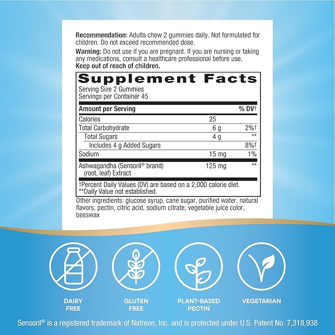 Nature's Way Ashwagandha Gummies, Reduce Stress with Adaptogenic Herb*, 125 mg Per 2-gummy Serving, Berry Flavored, 90 Gummies (Packaging May Vary)
