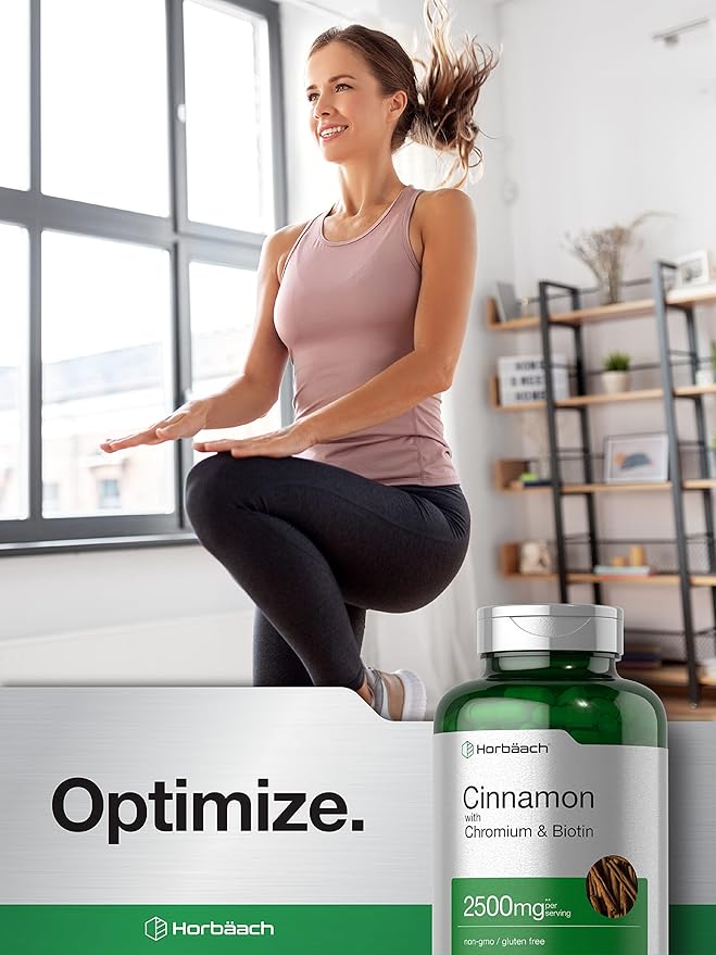 Horbäach Cinnamon with Chromium Picolinate 2500mg | 250 Capsules | Plus Biotin | Vegetarian, Non-GMO, Gluten Free
