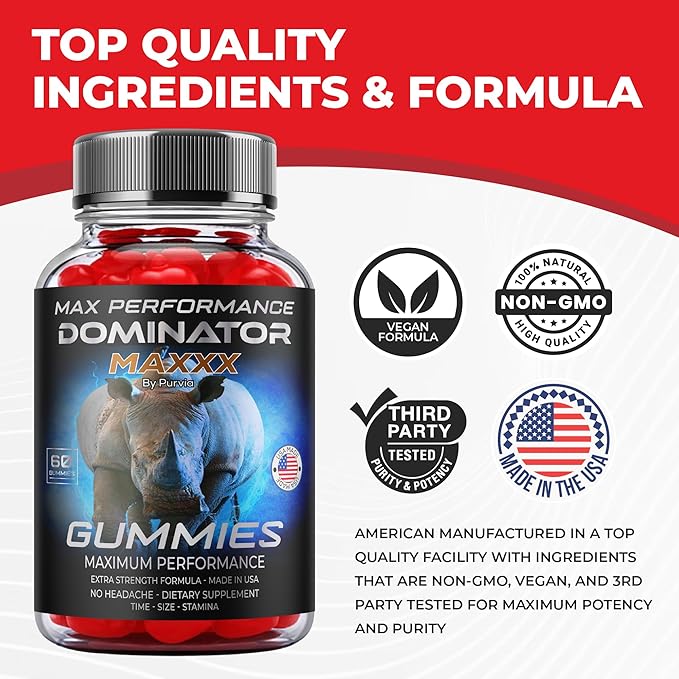 Dominator Maxx Gummies Maximum Strength Performance Gummies, Dominator Maxxx Gummies Extra Strength Overall Wellness Support, Dominator Max Gummies, DominatorMax Great Taste Mad in USA (60 Gummies)