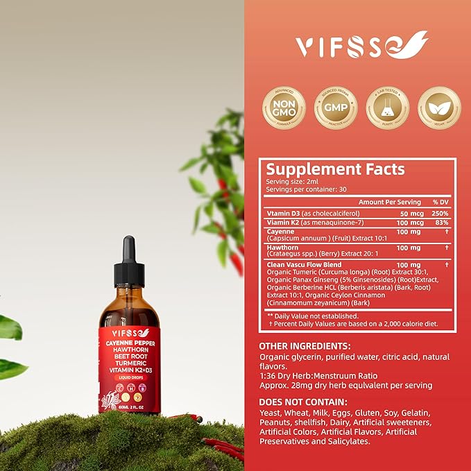 Cayenne Pepper Drops, Cayenne Pepper Extract, Liquid Drops with Hawthorn Support for Digestion Heath - 2 Bottles